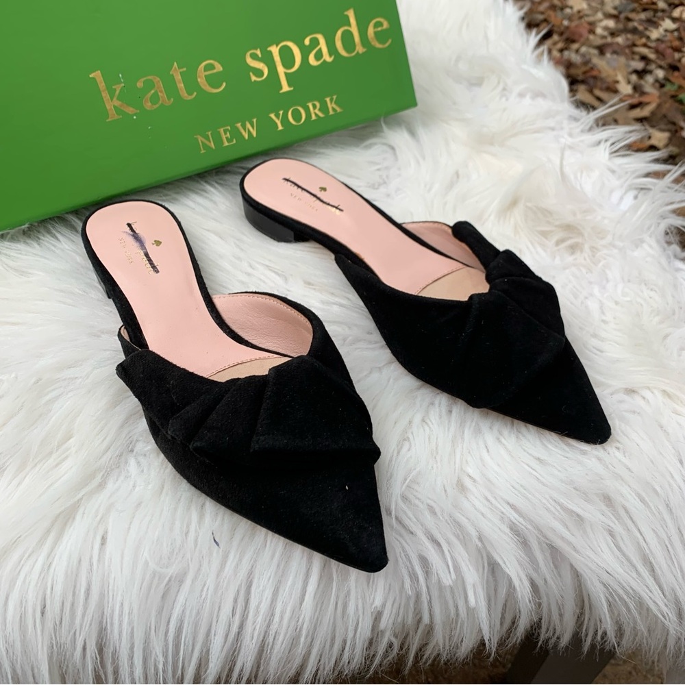 Kate Spade Faryn Black Suede Slip On Ruffle Mules Size 7